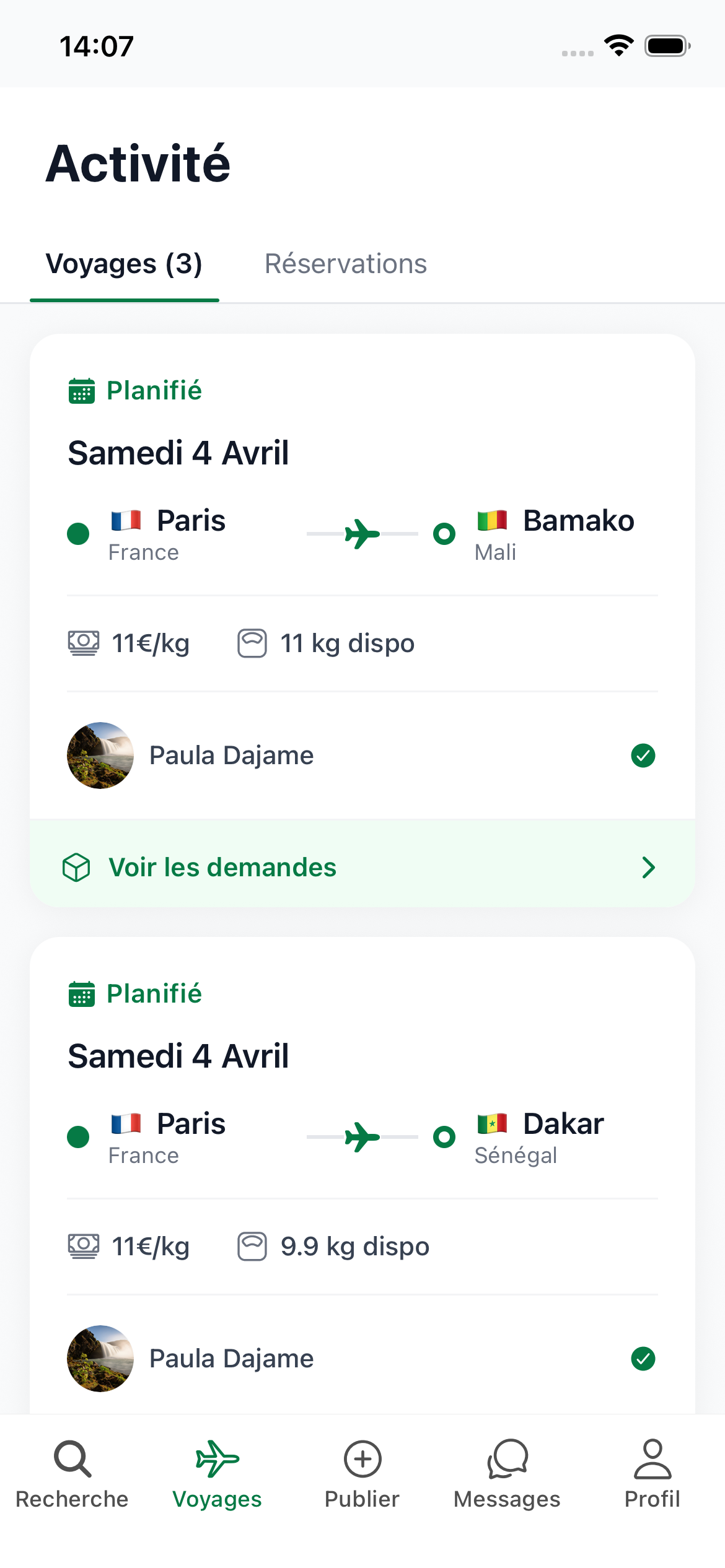 Mes voyages planifiés